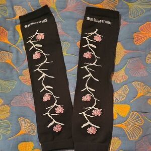 Black Arm Warmers Size M/L with Pink Floral Design